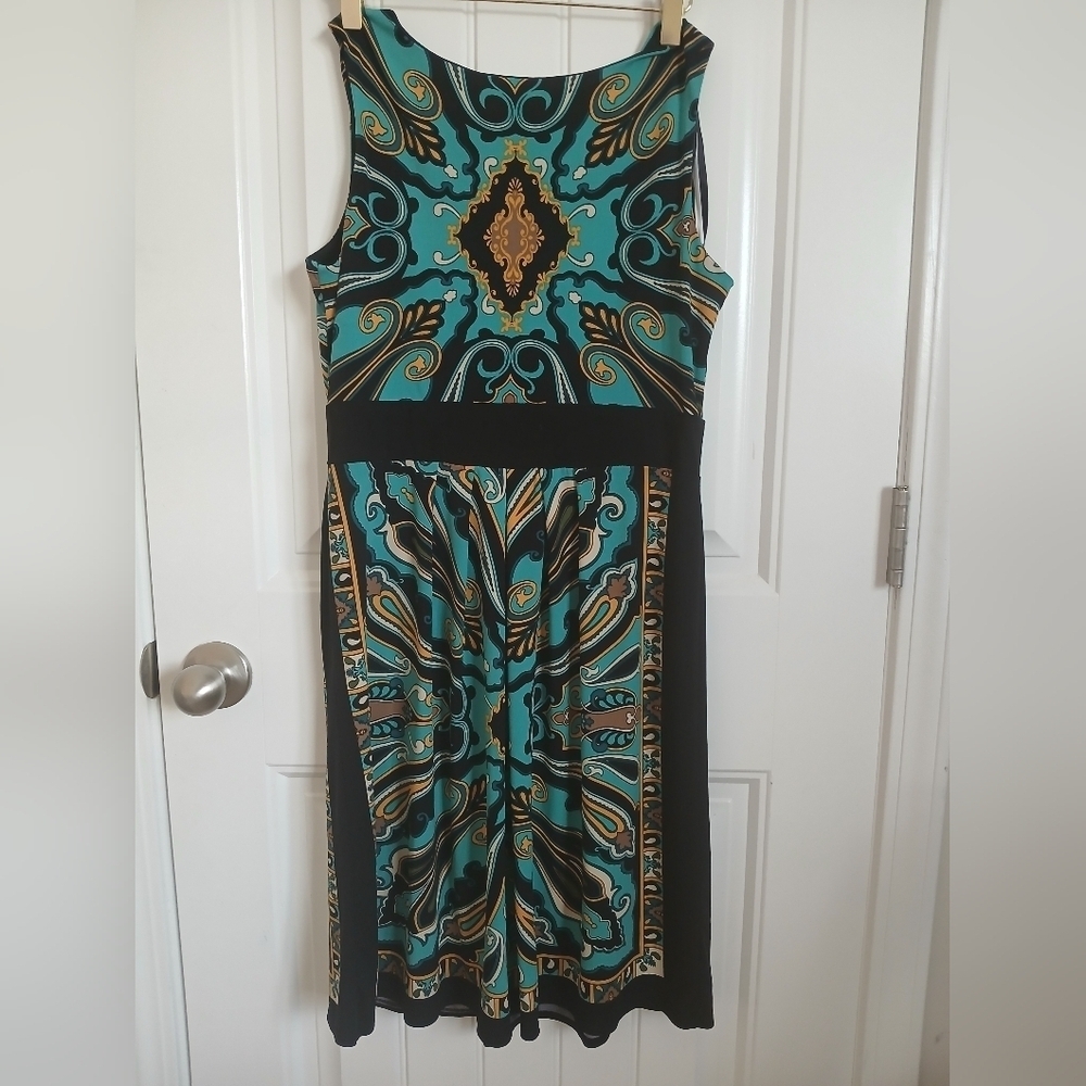 Dressbarn Teal and Gold Patterned Dress - Picture 4 of 4